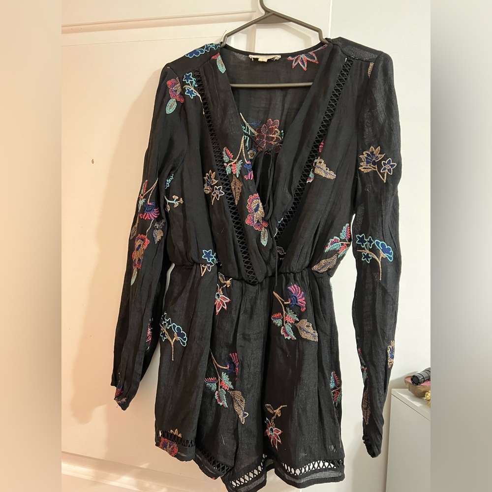 Black romper with colorful butterflies